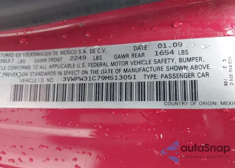 2009 Volkswagen New Beetle 2.5L from USA, damaged, VIN 3VWPW31C79M513051